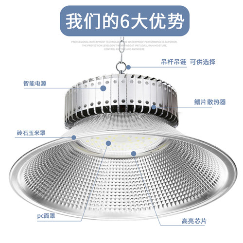 国虎照明 LED鳍片100W工矿灯超亮强光工厂房吊灯车间灯体育馆用灯