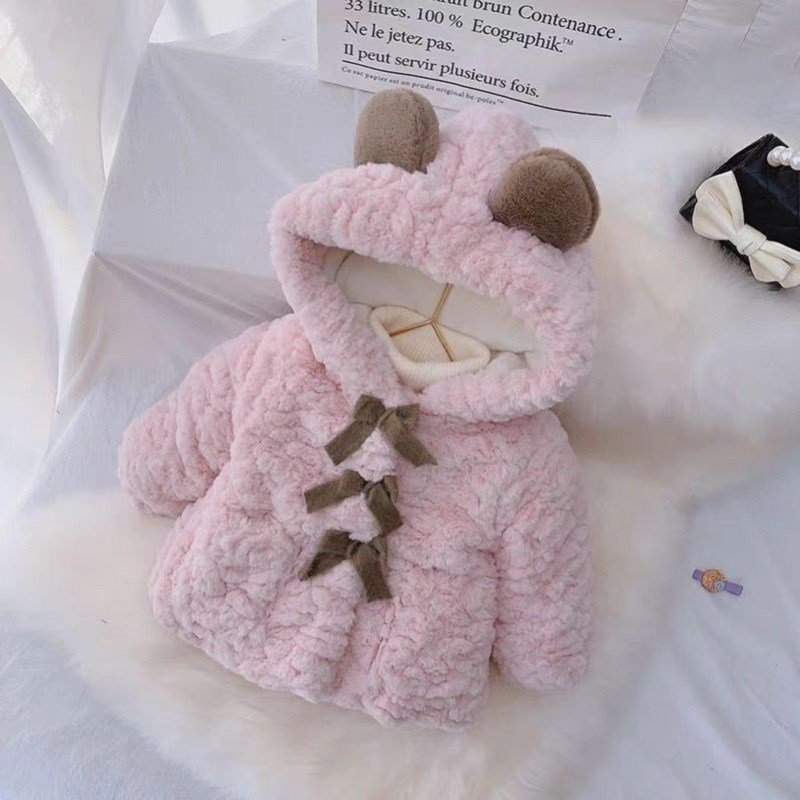 女童加绒外套秋冬款婴儿加厚上衣保暖棉服女宝宝冬装羊羔绒毛毛衣