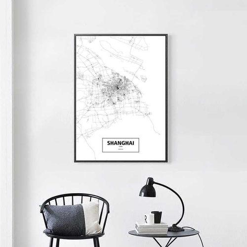 好货Simple Black And White City Line Map Beijing Shanghai Wa