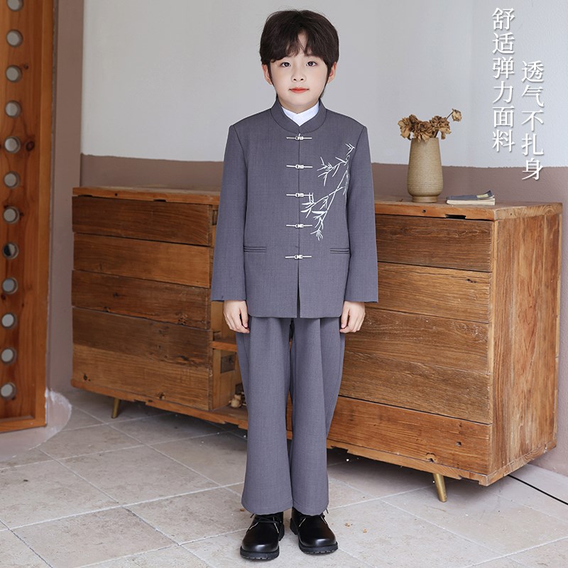 好货儿童西服套装男生西装外套休闲男2025新款灰色中式中山装结婚