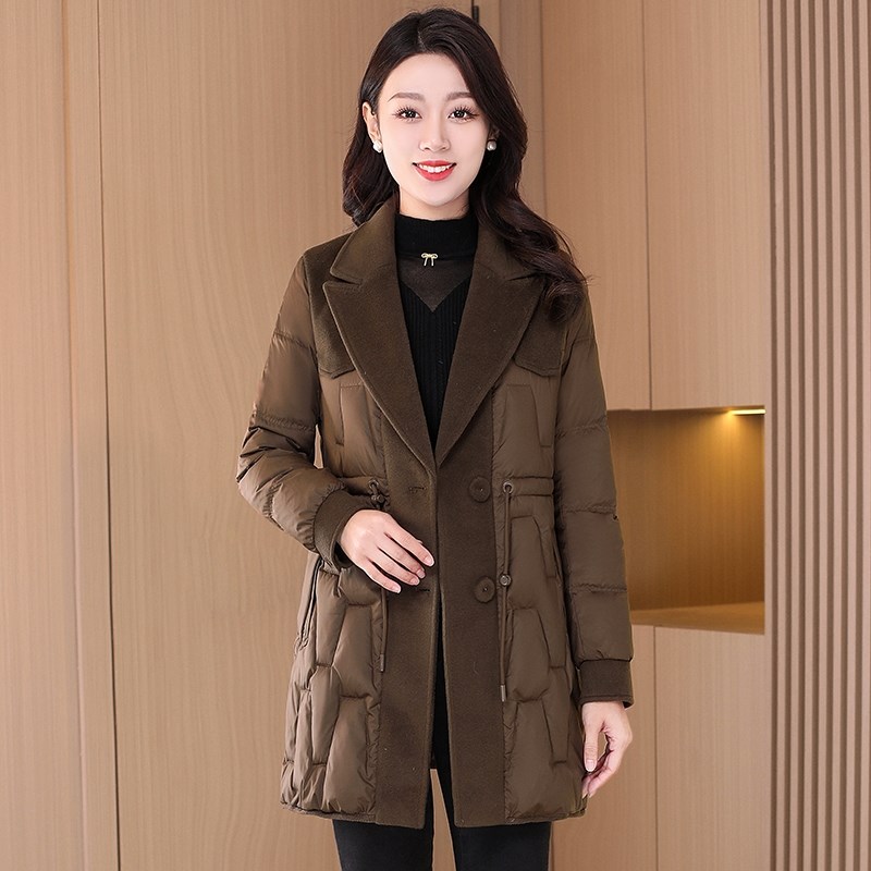 好货毛呢拼接羽绒服女冬2025新款今年爆款高端轻薄中长皮毛一体大