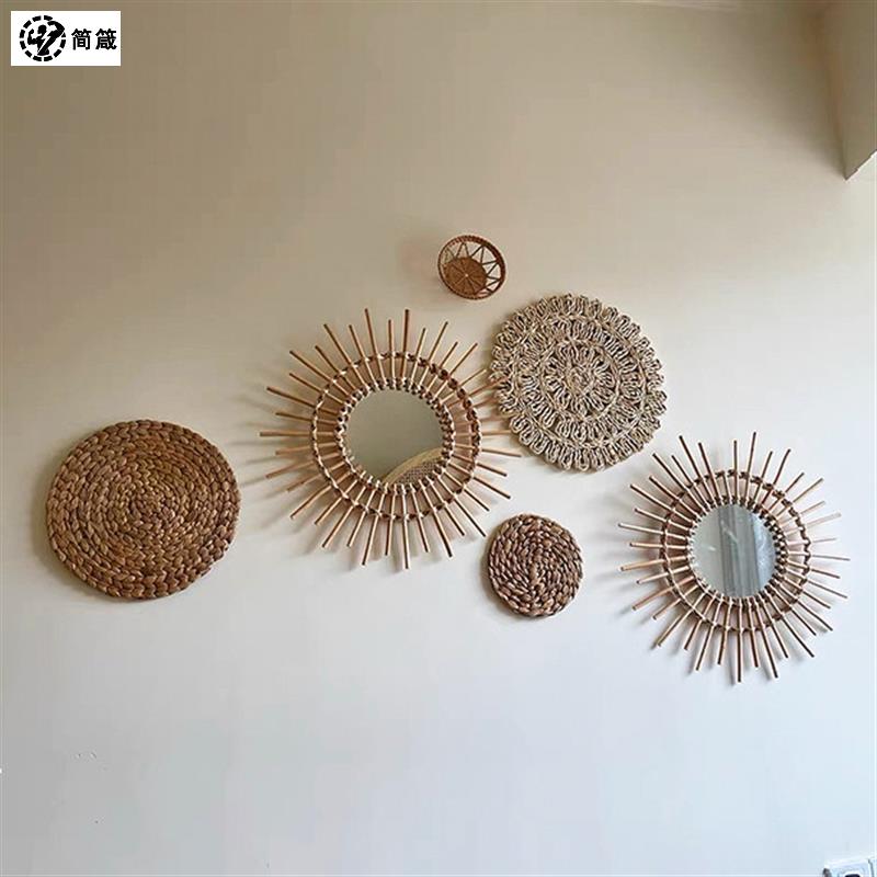 北欧ins印尼波西米亚草编民宿手工干草藤编墙壁装饰挂件墙面壁饰
