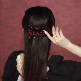 喜婆婆头上戴的花女士盘头花喜婆婆头饰高端结婚妈妈盘头发饰高雅