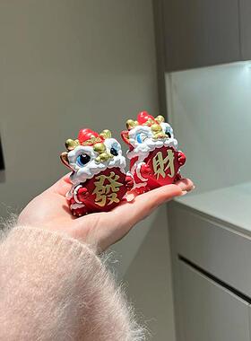 可爱醒狮摆件工位桌面装