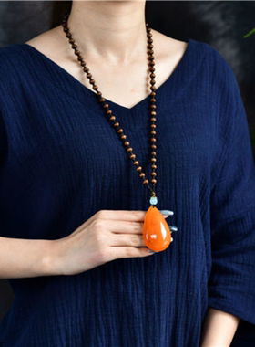 木质毛衣链长款复古树脂项链简约百搭服装配饰