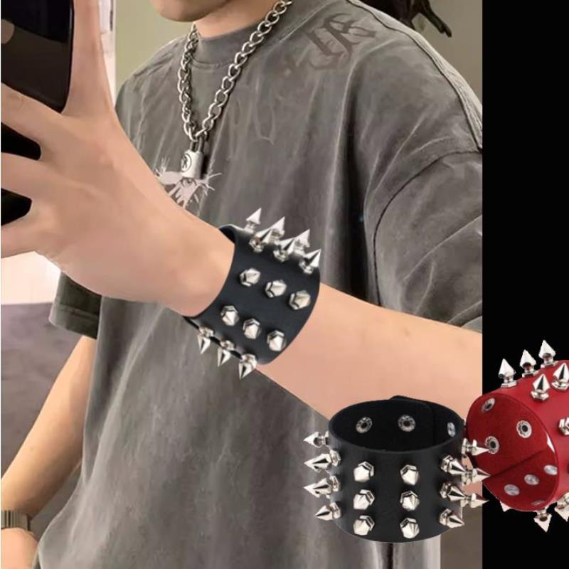朋克手环非主流夸张宽大皮护腕武术表演铆钉手链运动腕带摇滚手D3