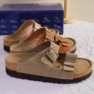 5CM厚底勃肯凉拖鞋女真牛皮2025夏季新款内增高博肯凉鞋一字拖男
