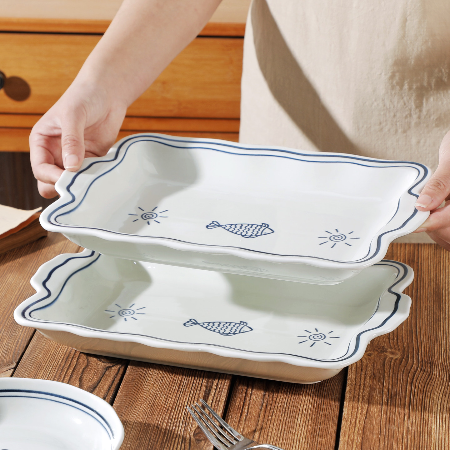 12英寸长方鱼碟家用陶瓷双耳大号菜盘2026网红新款年年有余大盘子,餐饮具,盘,淘宝优惠券,粉丝福利购,淘宝优惠卷