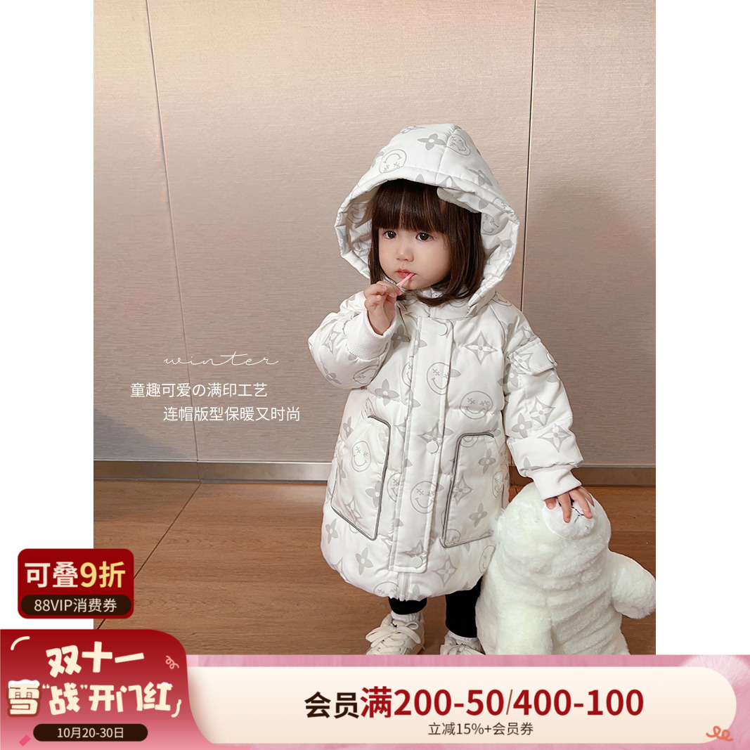 小O爸女婴童 女宝宝反光大牌羽绒服酷粉酷盖婴儿保暖外套