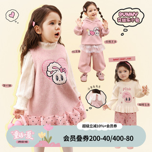 小o爸女婴童 女宝背心裙秋冬可爱裙子加绒冬季加厚毛衣巨好看套装