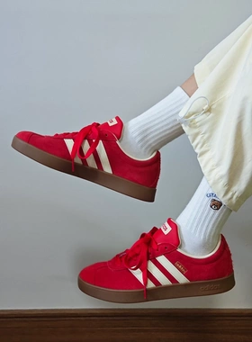 adidas Vl Court Classic 合成革绒面革防滑耐磨 低帮 板鞋红色