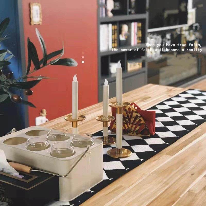 棉麻黑白格流苏桌旗 长条布艺钢琴盖布茶几桌 布餐桌电视机柜桌旗