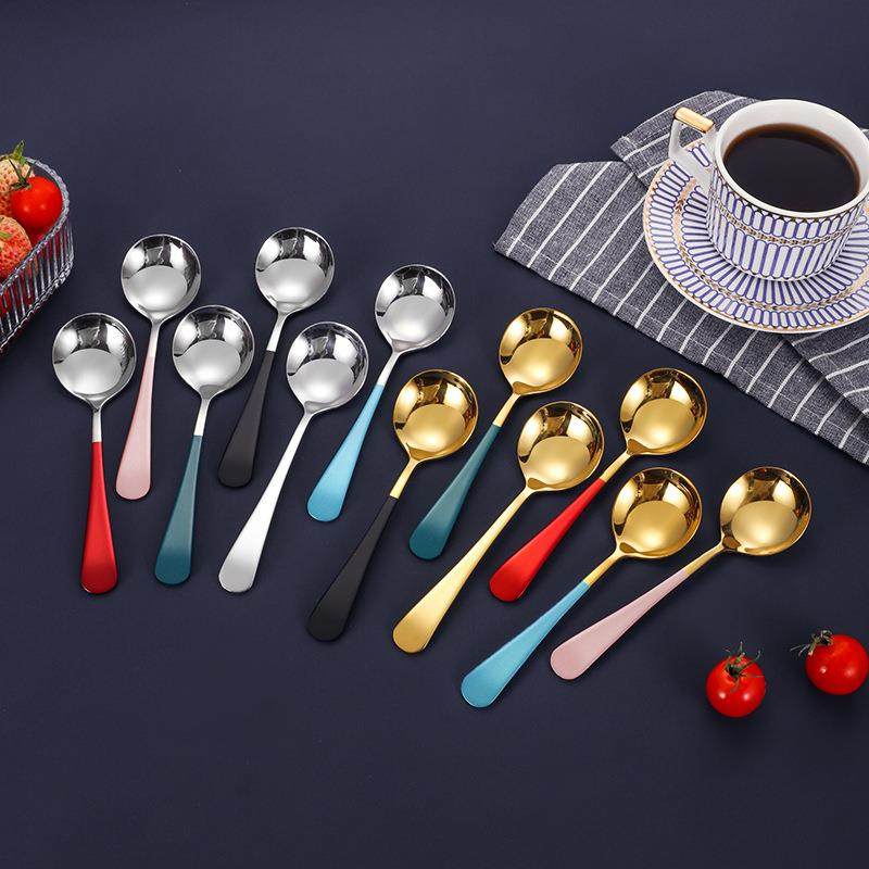 304不锈钢网红勺圆头勺子西瓜调羹韩式水果甜品勺吃饭圆汤匙礼品