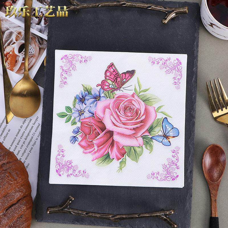 厂家花朵印花餐巾纸粉色餐垫纸酒杯插花面巾纸婚庆餐厅酒店纸口布