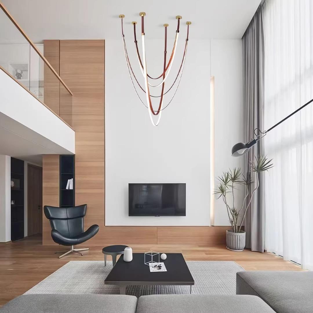 设计师创意简约皮带灯别墅客厅餐厅样板房挑高灯覆式loft楼梯吊灯