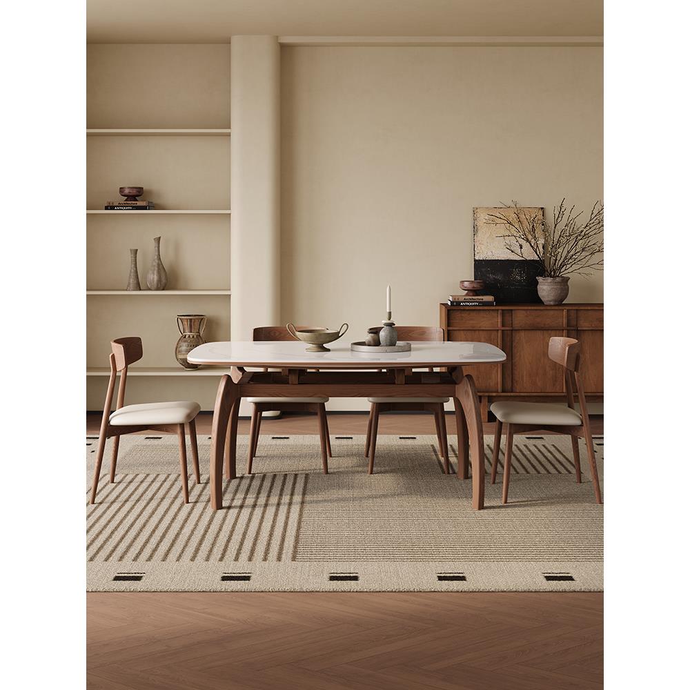 可折叠圆形拉伸实木板岩可伸缩餐桌和椅子现代简单的小公寓Wabi-S