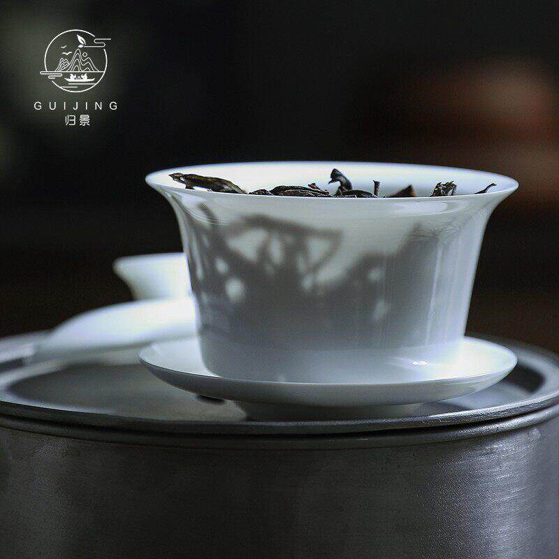 归景丨未央丨骨瓷盖碗马蹄潮州茶具薄胎潮汕功夫茶单个高档泡茶碗