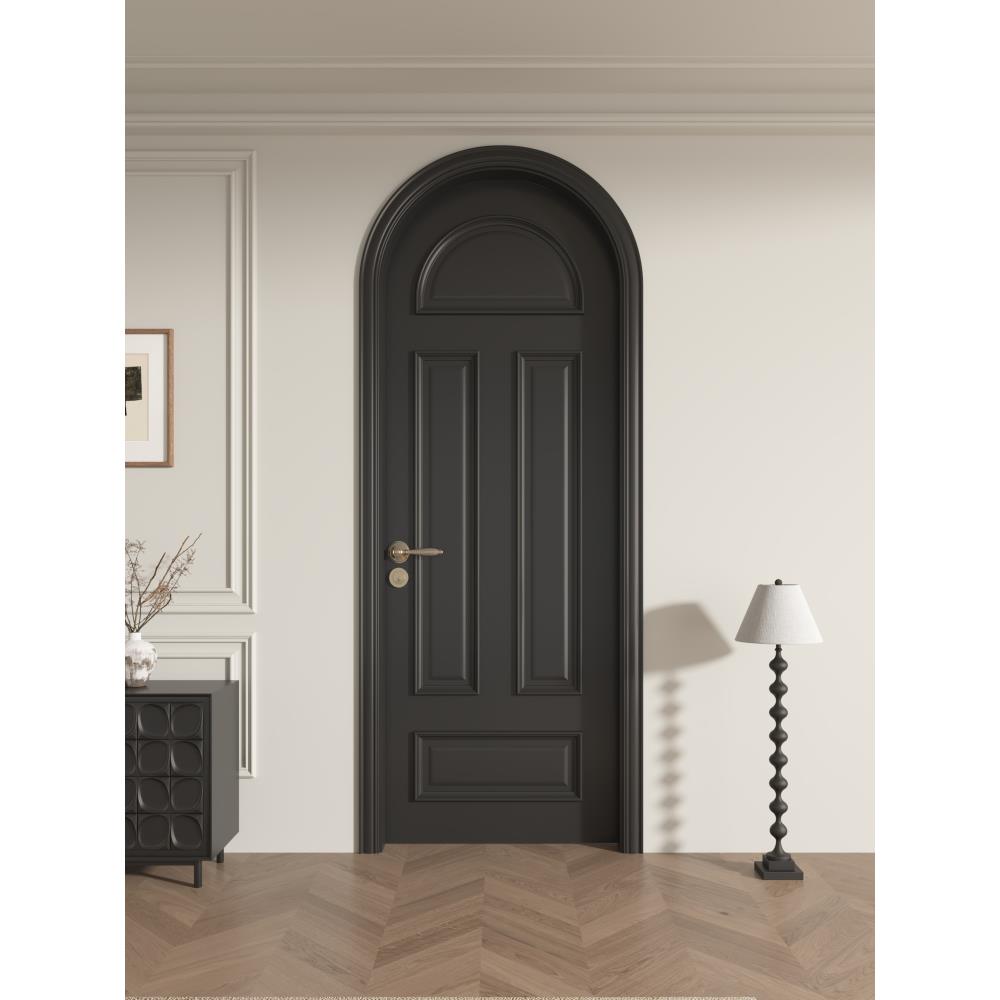 木以森居法式卧室门实木烤漆房间门黑色圆弧形拱门平开室内门覆古