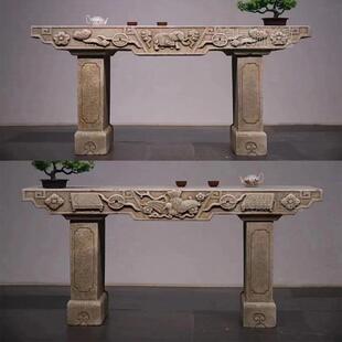 彷古石雕条案台花几盆景底座中式庭院长条石桌户外汉白玉石头花架