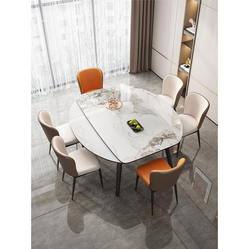 板岩实木可伸缩餐桌和椅子组合可访问豪华现代简单家庭小公寓圆形