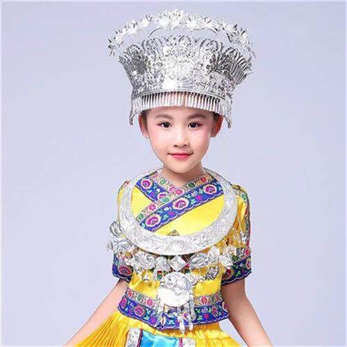 极速少数民族头饰儿童女童帽子女民族风项圈云南手工制作银饰饰品
