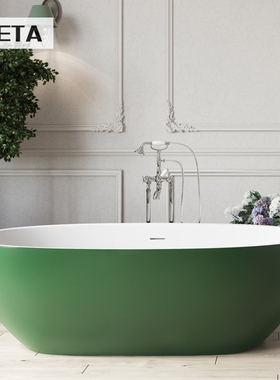 彩色绿色薄边1米5 6 7人造石独立式酒店民宿家用成人浴缸浴池浴盆