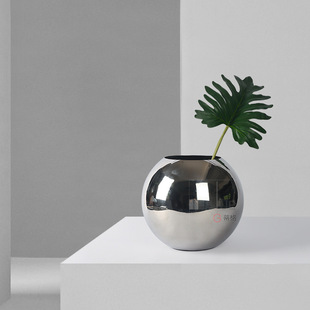 北歐干花花瓶客廳插花落地擺件簡約現代不銹鋼櫥窗桌面擺件