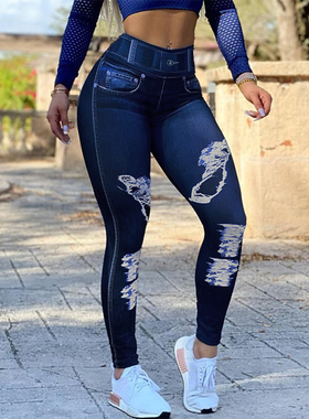 Plus Size Elastic Slim High Waist Jeans Pencil Pants Slim Si