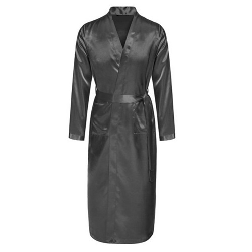 New Black  Mens Satin Rayon Robe Gown Solid Color Kimono