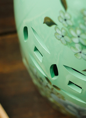 新中式陶瓷鼓凳客厅装饰摆件美式玄关梳妆换鞋凳子大号坐凳圆绣墩