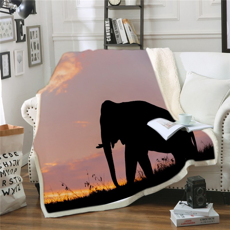 Elephant Sherpa Blanket Wild Animal Theme Throw Blanket