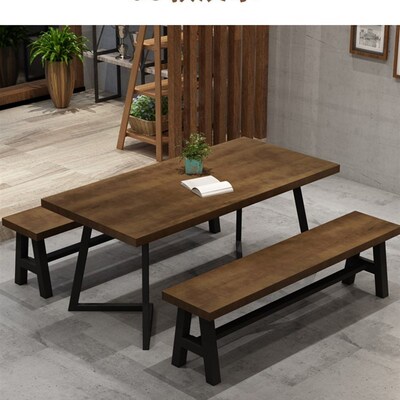 极速酒吧铁艺岩板实木桌椅组合咖啡厅奶茶烧烤餐桌商用餐饮火锅小