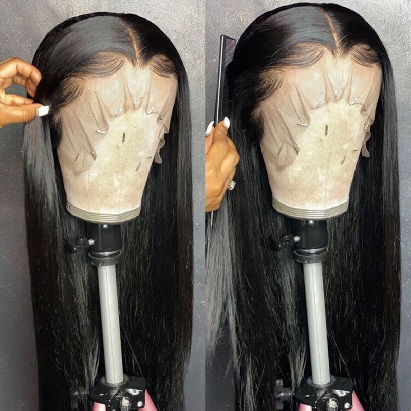 Straight Human Hair Lace Wig Transparent Lace Frontal Wigs 3