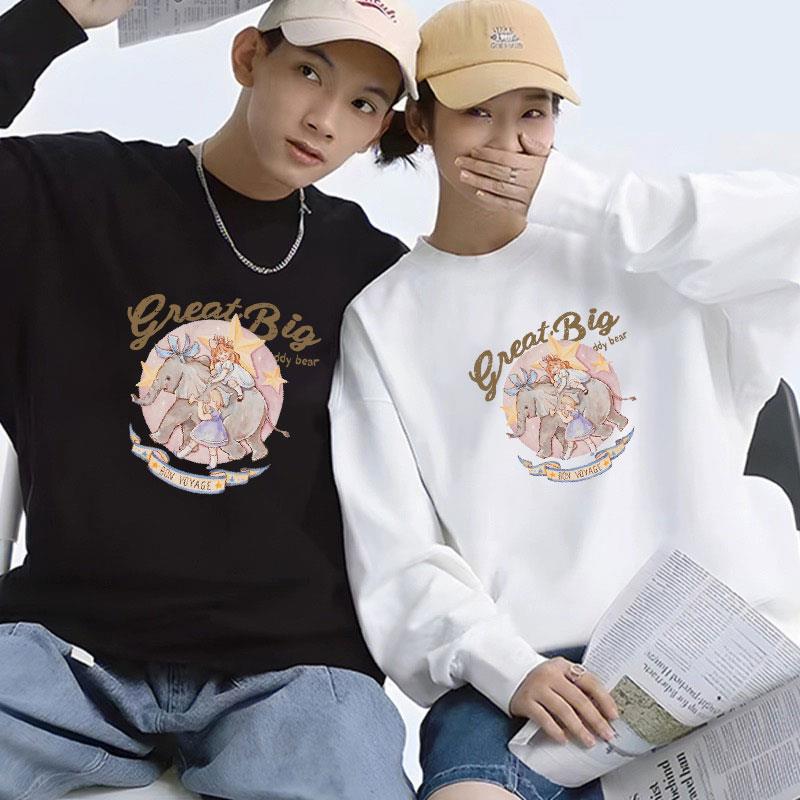 LILUO依奢卫衣2023新款春秋毛圈棉圆领厚棉T潮流ins印花男女同款-