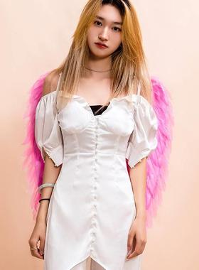 W omn Girlr BlackWhitee Angel Feathe Wing Holiday Party