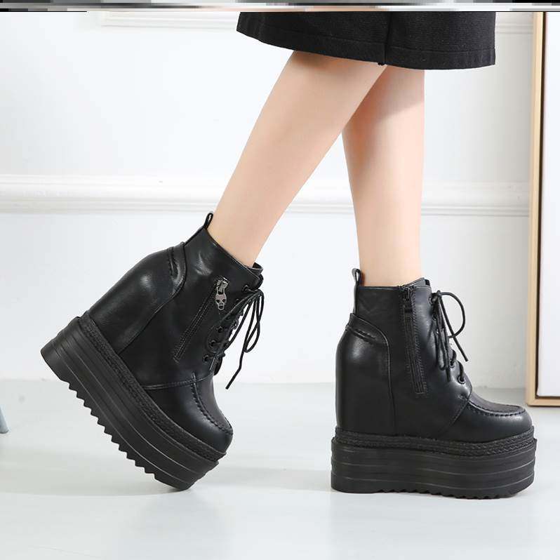 15CM恨天高防水台厚底松糕鞋秋冬新款超高跟女鞋短靴内增高坡跟鞋