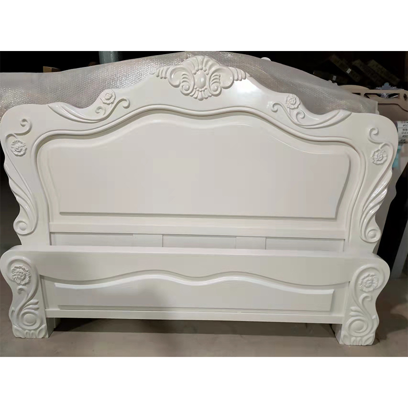 欧式白色实木床1.8米双人床美式简约现代高箱雕花主卧公主床婚床