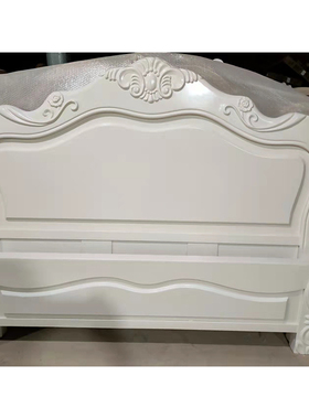 欧式白色实木床1.8米双人床美式简约现代高箱雕花主卧公主床婚床