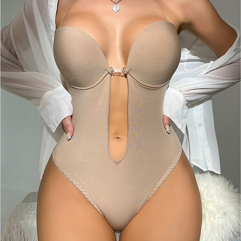 Women Strapless Backless Bodysuit Shapewear Deep V-Neck Body