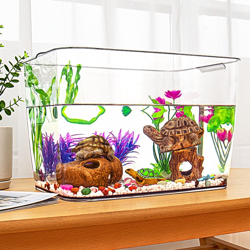 透明收纳箱桌面透明收纳盒化妆品零食储物盒鱼缸龟缸仿玻璃亚克力