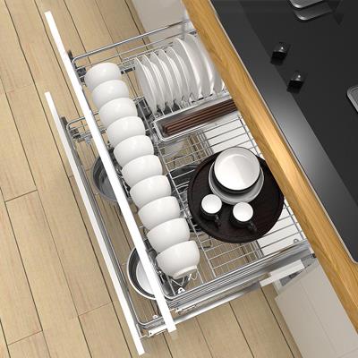 式碗架厨柜碗碟架双层不锈钢碗篮厨房开门式抽屉橱柜304拉篮地柜