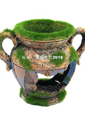 Aquarium Fish Tank Decoration Resin Vase With Moss Aquarium