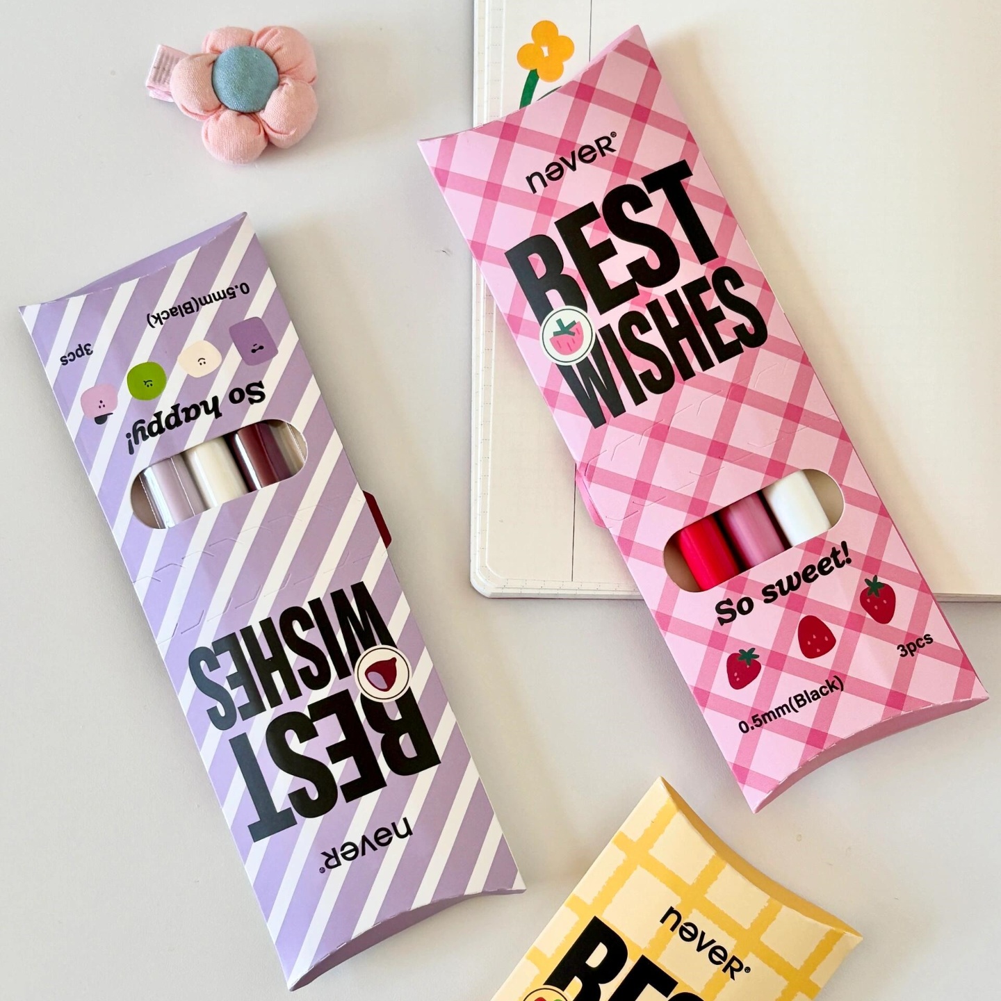 never苹果派多巴胺色按动中性笔