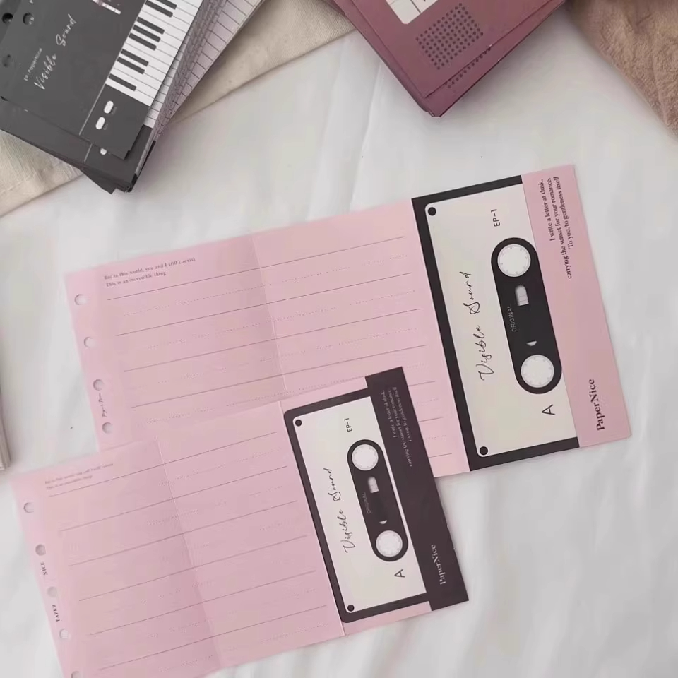 m5五孔三折粉红磁带内页免打孔便签高颜值手账活页替芯清新风替芯
