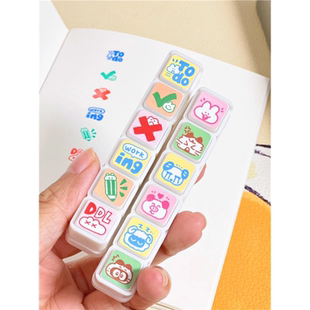 情绪动物表情六联按钮印章手账本装饰素材diy高颜值打卡计划盖章