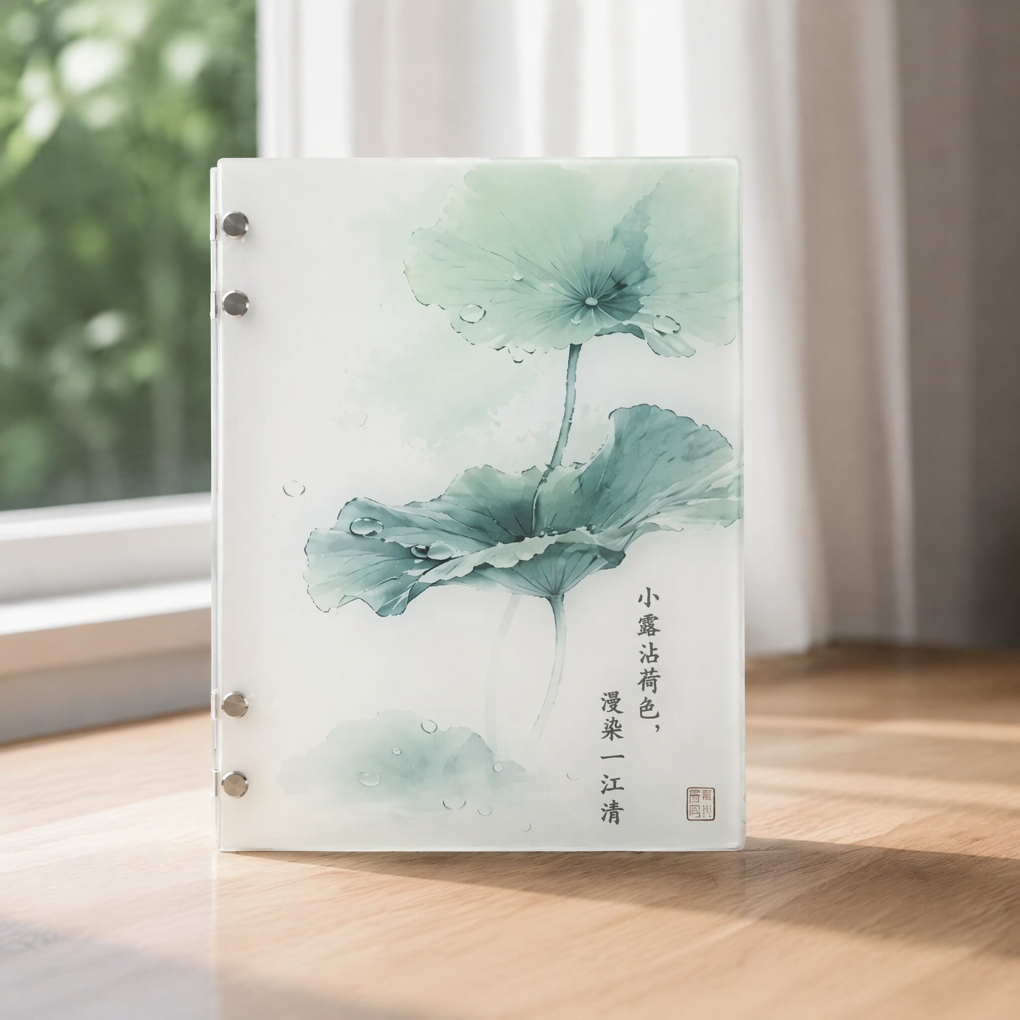 董小咪原创国风天水碧色水墨清荷亚克力a5四宫格卡册古风小卡收纳