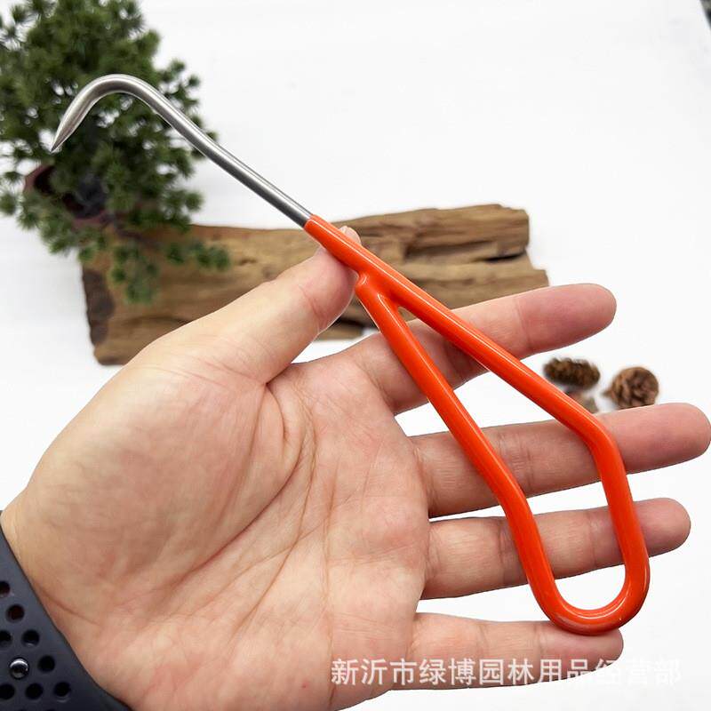 盆栽单爪根勾 盆景翻盆刀 换盆松土耙子工具 不锈钢木柄钩子