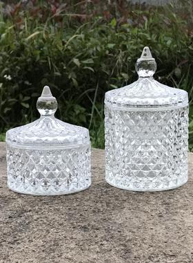 带盖玻璃蜡烛盒 透明玻璃糖缸糖果罐TG玻璃盅储物罐摆件