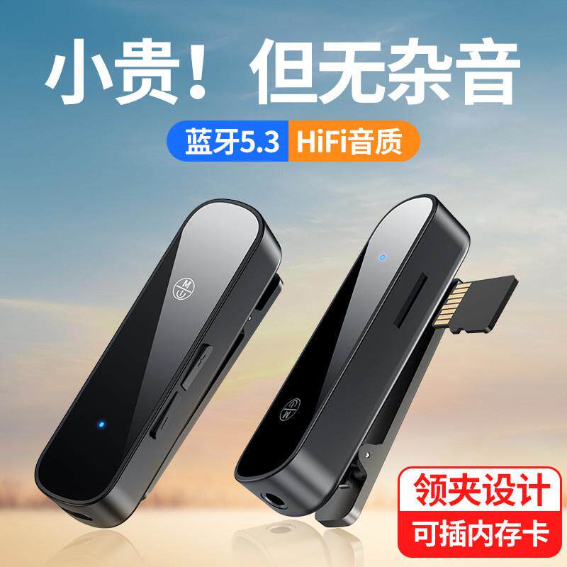 跨境新款HiFi蓝牙棒5.3音频接收器领夹式3.5转换器TF卡播放