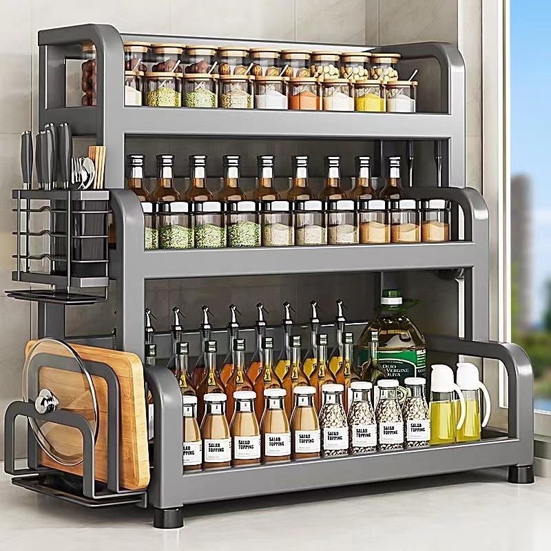 枪灰厨房调味品置物架台面筷子刀架多功能调料品不锈钢多层收纳架